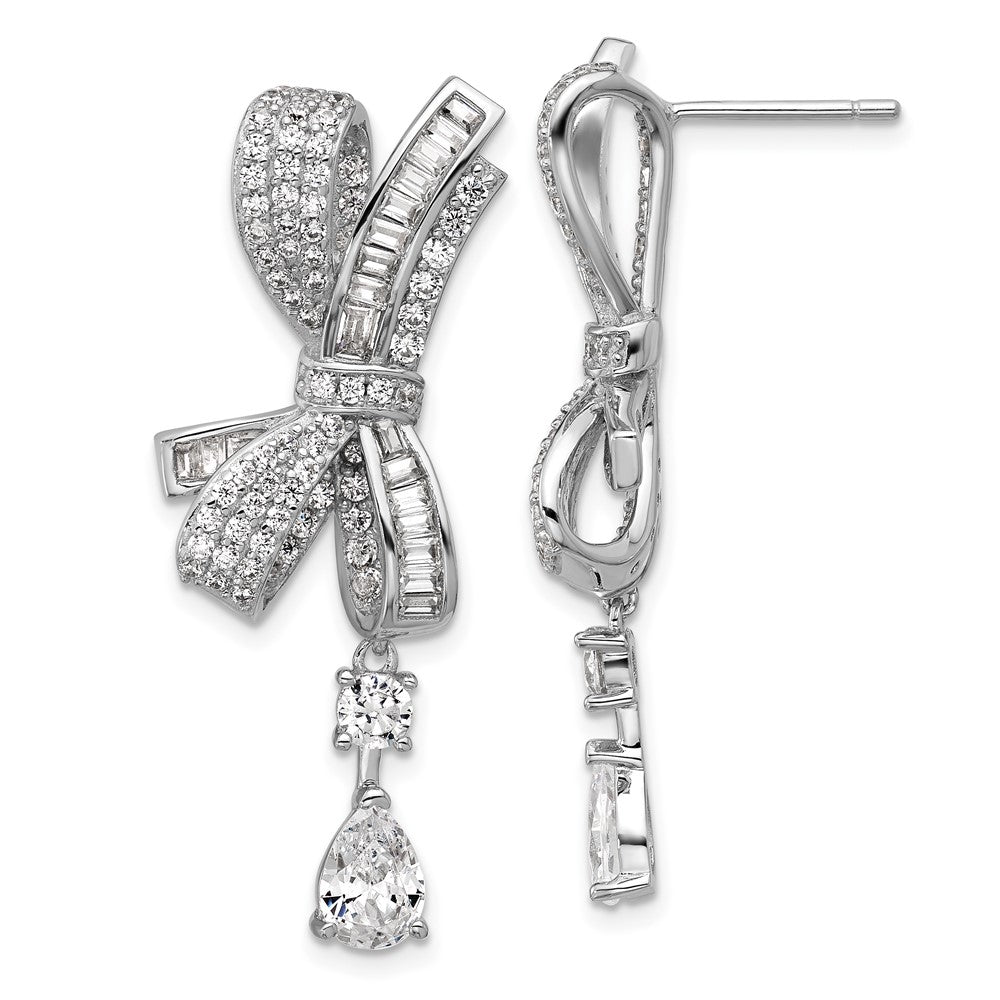 QCM1749 Cheryl M Sterling Silver Rhodium-plated Polished Fancy CZ Bow Post Dangle Earrings