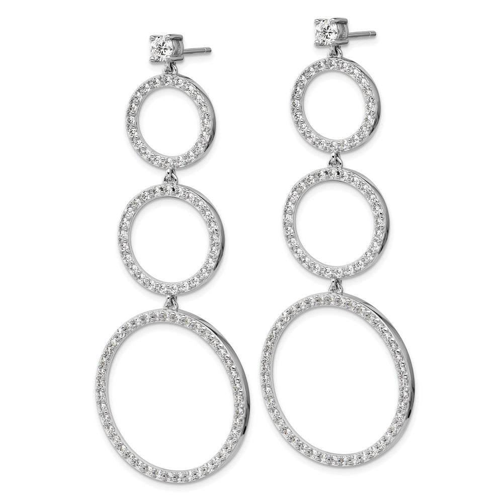 QCM1750 Cheryl M Sterling Silver Rhodium-plated Polished Three CZ Circles Post Dangle Earrings