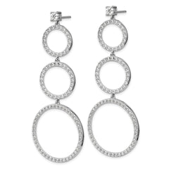 QCM1750 Cheryl M Sterling Silver Rhodium-plated Polished Three CZ Circles Post Dangle Earrings