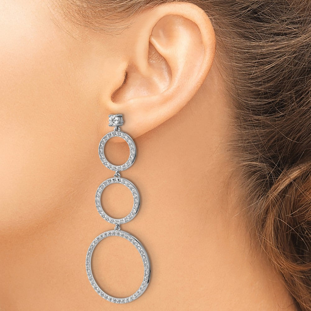 QCM1750 Cheryl M Sterling Silver Rhodium-plated Polished Three CZ Circles Post Dangle Earrings