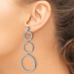 QCM1750 Cheryl M Sterling Silver Rhodium-plated Polished Three CZ Circles Post Dangle Earrings