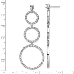 QCM1750 Cheryl M Sterling Silver Rhodium-plated Polished Three CZ Circles Post Dangle Earrings