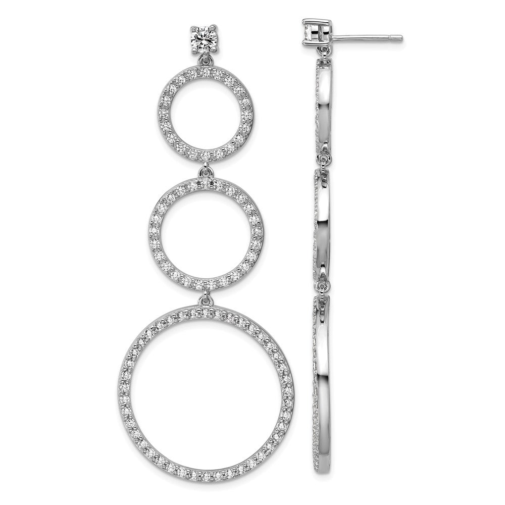 QCM1750 Cheryl M Sterling Silver Rhodium-plated Polished Three CZ Circles Post Dangle Earrings
