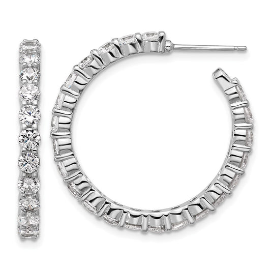 QCM1761 Cheryl M Sterling Silver Rhodium-plated Polished CZ Post C-Hoop Earrings