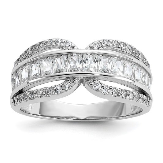 Cheryl M Sterling Silver Rhodium-plated Polished Fancy CZ Ring