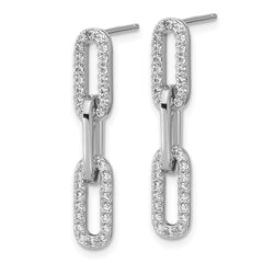 QCM1766 Cheryl M Sterling Silver Rhodium-plated Polished CZ Paperclip Link Post Dangle Earrings