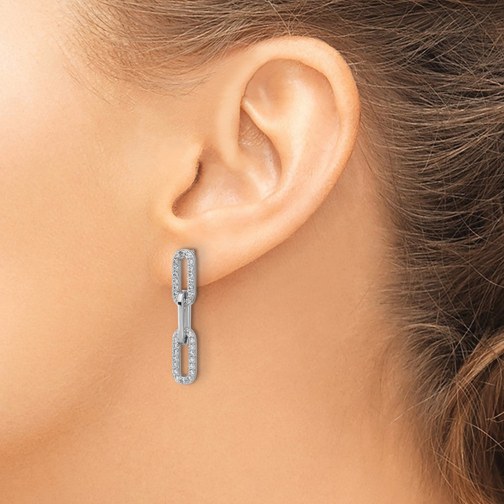 QCM1766 Cheryl M Sterling Silver Rhodium-plated Polished CZ Paperclip Link Post Dangle Earrings