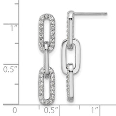 QCM1766 Cheryl M Sterling Silver Rhodium-plated Polished CZ Paperclip Link Post Dangle Earrings