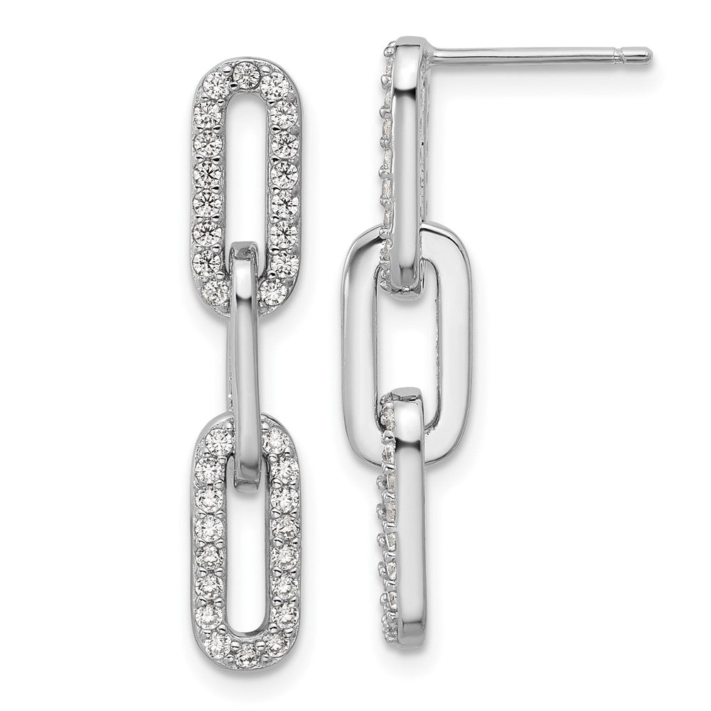 QCM1766 Cheryl M Sterling Silver Rhodium-plated Polished CZ Paperclip Link Post Dangle Earrings