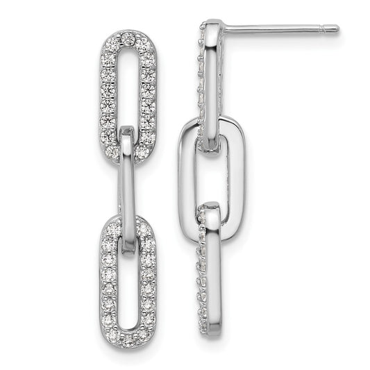 QCM1766 Cheryl M Sterling Silver Rhodium-plated Polished CZ Paperclip Link Post Dangle Earrings