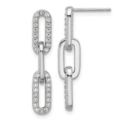 QCM1766 Cheryl M Sterling Silver Rhodium-plated Polished CZ Paperclip Link Post Dangle Earrings