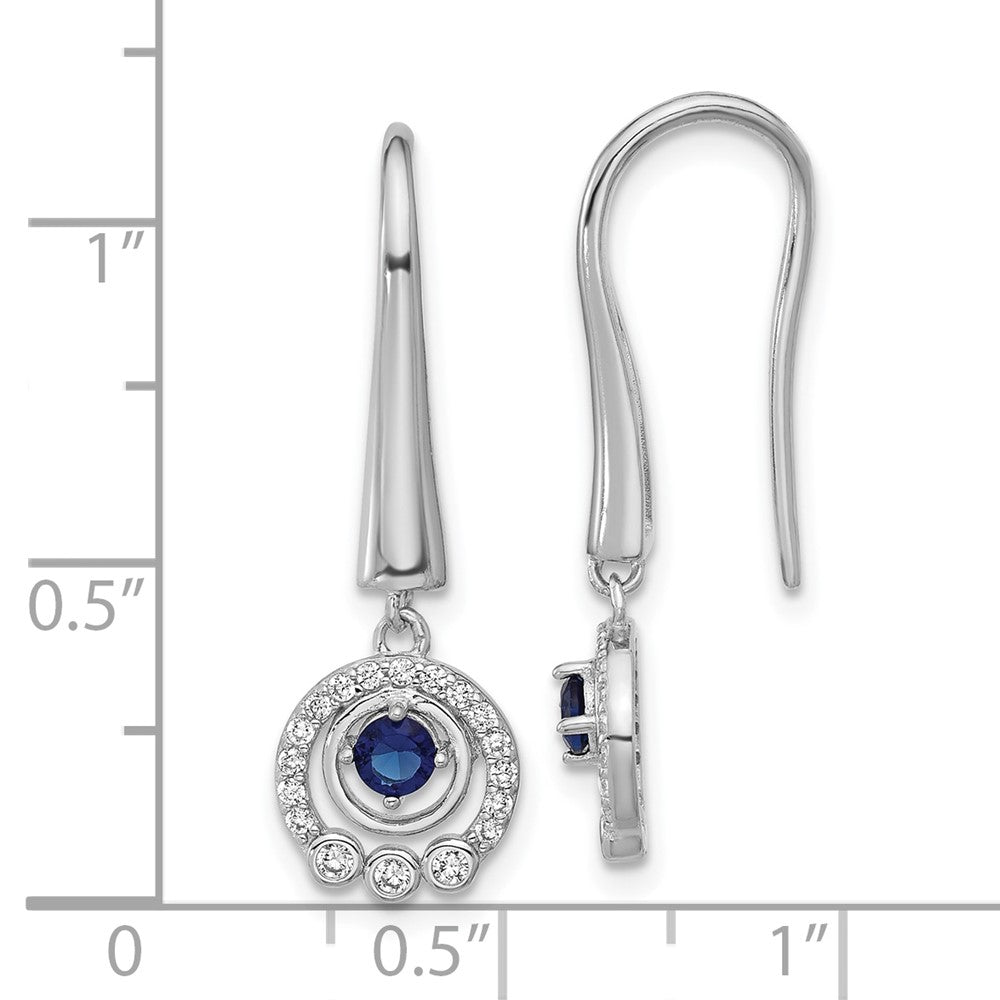 QCM1768 Cheryl M Sterling Silver Rhodium-plated Polished Blue Glass and CZ Circles Dangle Earrings