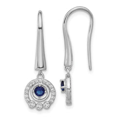 QCM1768 Cheryl M Sterling Silver Rhodium-plated Polished Blue Glass and CZ Circles Dangle Earrings