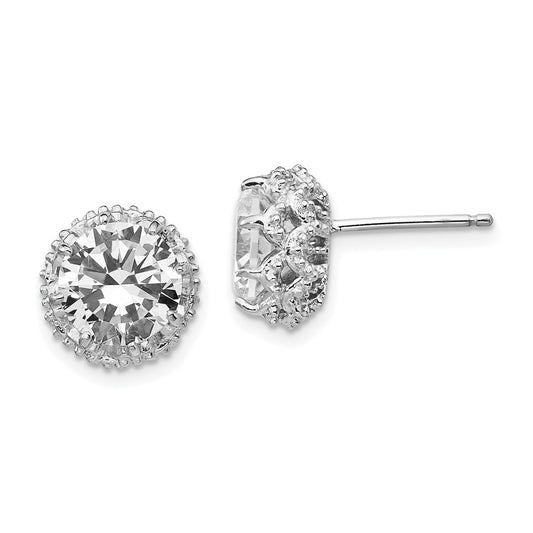 QCM176 Cheryl M Sterling Silver Rhodium-plated Brilliant-cut CZ Round Post Earrings