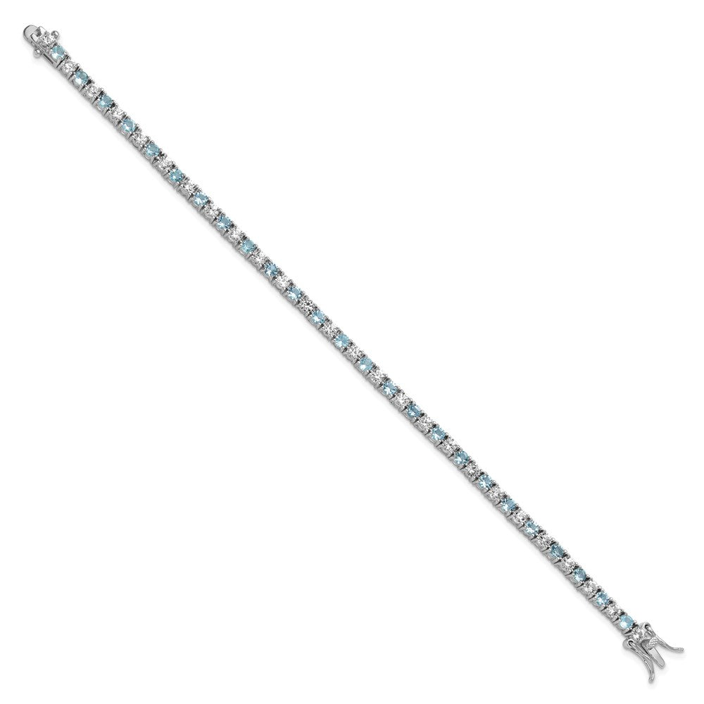 Cheryl M Sterling Silver Rhodium-plated Polished Aqua Glass and CZ Tennis Bracelet QCM1772-7