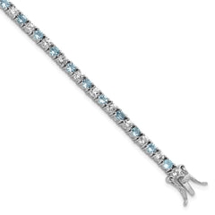 Cheryl M Sterling Silver Rhodium-plated Polished Aqua Glass and CZ Tennis Bracelet QCM1772-7