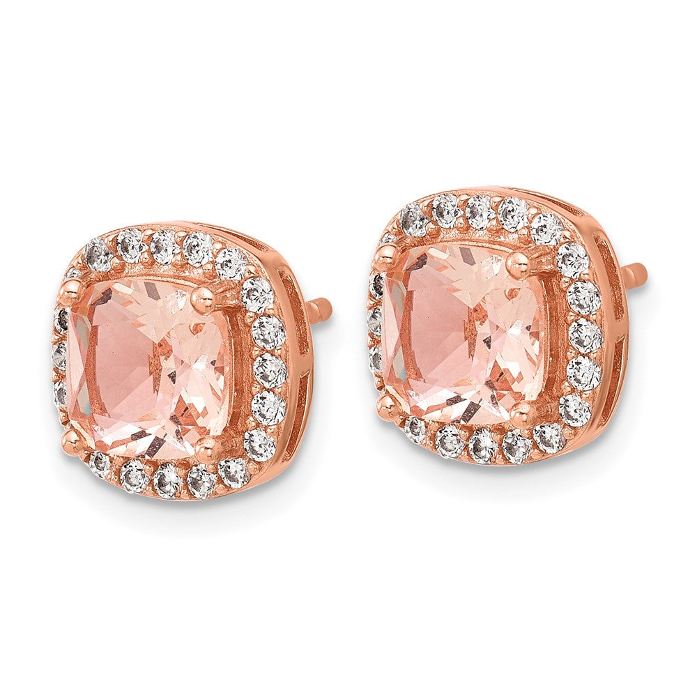 QCM1774 Cheryl M Sterling Silver Rose Gold-plated Polished CZ and Pink Glass Halo Post Earrings