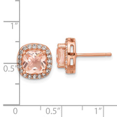 QCM1774 Cheryl M Sterling Silver Rose Gold-plated Polished CZ and Pink Glass Halo Post Earrings