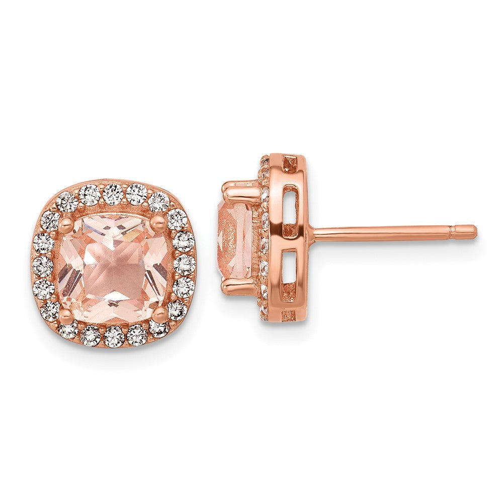 QCM1774 Cheryl M Sterling Silver Rose Gold-plated Polished CZ and Pink Glass Halo Post Earrings