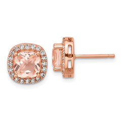 QCM1774 Cheryl M Sterling Silver Rose Gold-plated Polished CZ and Pink Glass Halo Post Earrings