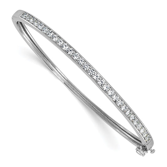 Cheryl M Sterling Silver Rhodium-plated Polished CZ Hinged Bangle QCM1775
