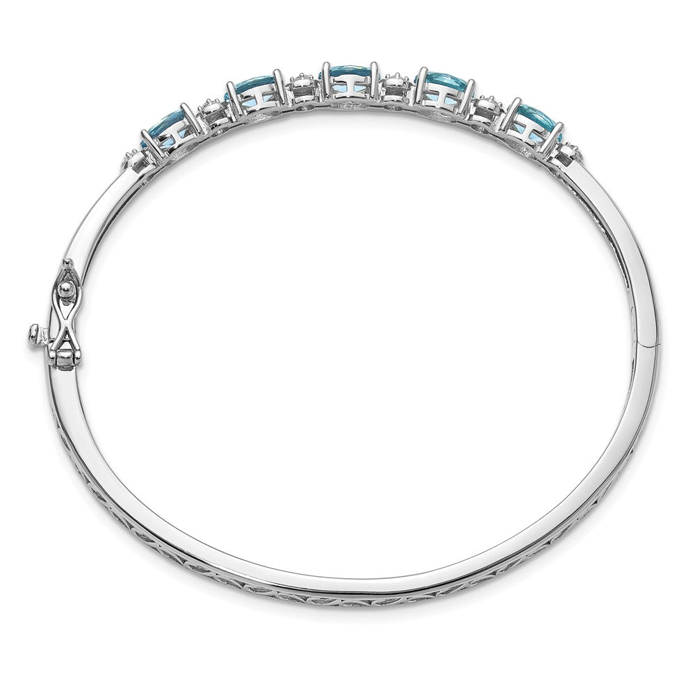 Cheryl M Sterling Silver Rhodium-plated Polished Fancy Aqua Glass and CZ Hinged Bangle QCM1779