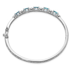 Cheryl M Sterling Silver Rhodium-plated Polished Fancy Aqua Glass and CZ Hinged Bangle QCM1779