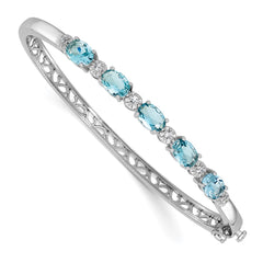 Cheryl M Sterling Silver Rhodium-plated Polished Fancy Aqua Glass and CZ Hinged Bangle QCM1779