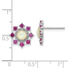 QCM1784 Cheryl M Sterling Silver Rhodium-plated Polished Created Opal and Pink Crystal Flower Post Earrings
