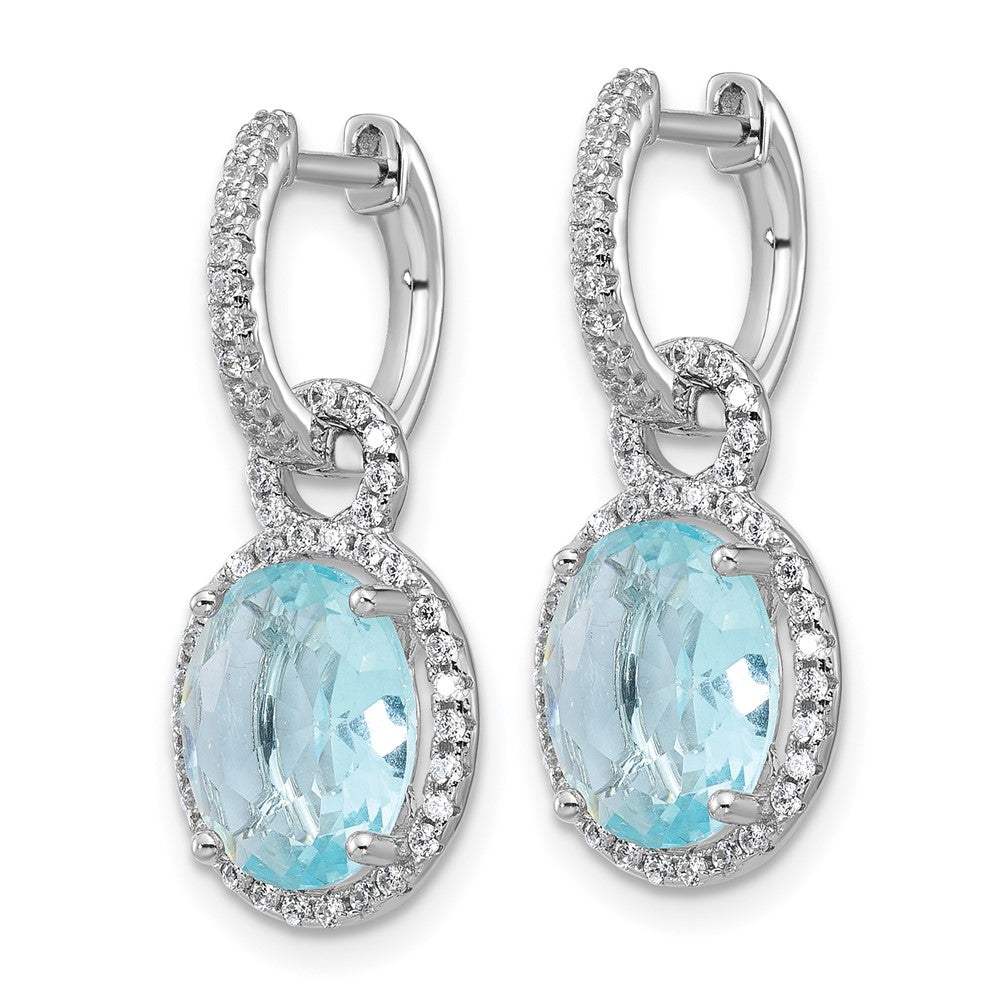 QCM1785 Cheryl M Sterling Silver Rhodium-plated Polished Aqua Glass and CZ Dangle Hinged Round Hoop Earrings