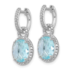 QCM1785 Cheryl M Sterling Silver Rhodium-plated Polished Aqua Glass and CZ Dangle Hinged Round Hoop Earrings