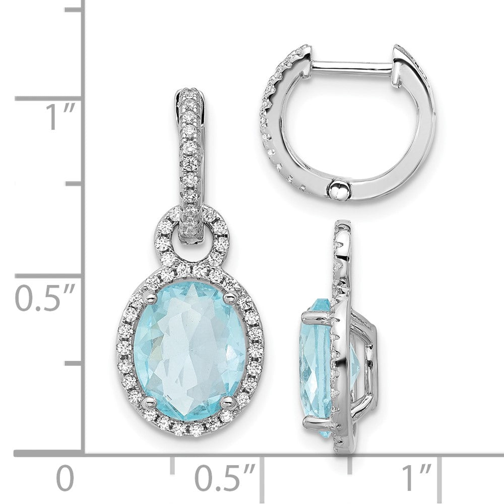 QCM1785 Cheryl M Sterling Silver Rhodium-plated Polished Aqua Glass and CZ Dangle Hinged Round Hoop Earrings