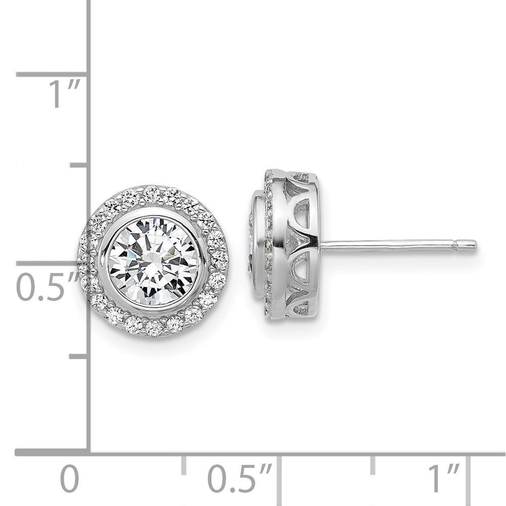 QCM1787 Cheryl M Sterling Silver Rhodium-plated Polished CZ Halo Post Earrings