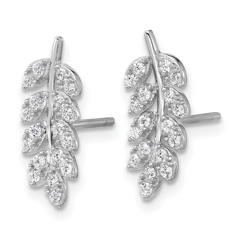 QCM1788 Cheryl M Sterling Silver Rhodium-plated Polished CZ Leaf Post Earrings