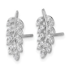 QCM1788 Cheryl M Sterling Silver Rhodium-plated Polished CZ Leaf Post Earrings