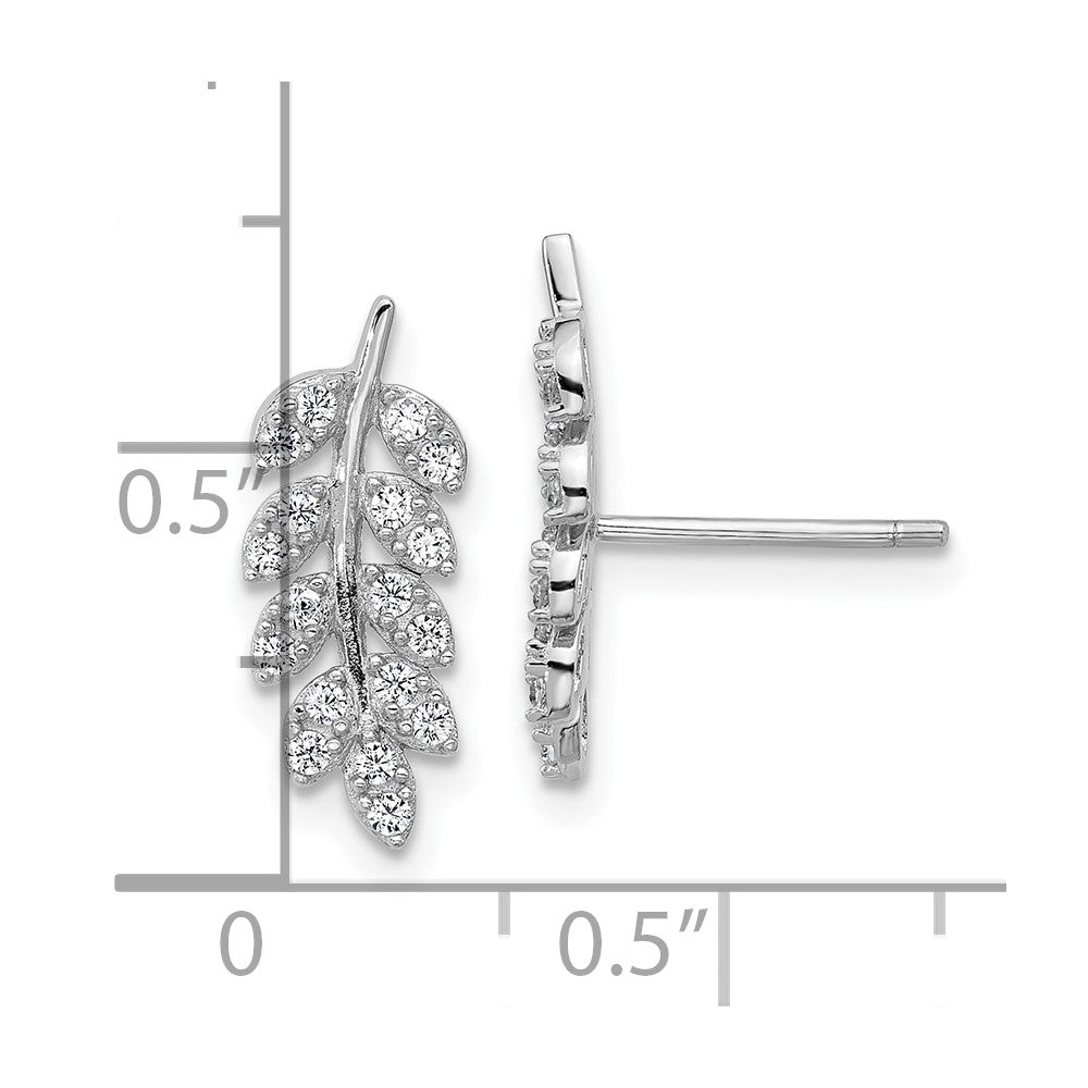 QCM1788 Cheryl M Sterling Silver Rhodium-plated Polished CZ Leaf Post Earrings