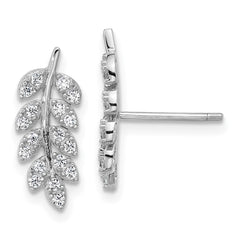 QCM1788 Cheryl M Sterling Silver Rhodium-plated Polished CZ Leaf Post Earrings