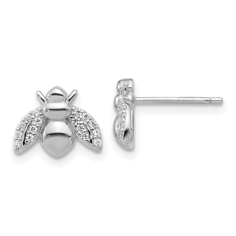 QCM1789 Cheryl M Sterling Silver Rhodium-plated Polished CZ Bee Post Earrings