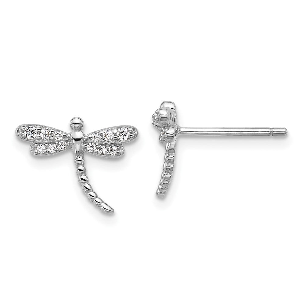 QCM1790 Cheryl M Sterling Silver Rhodium-plated Polished and Beaded CZ Dragonfly Post Earrings