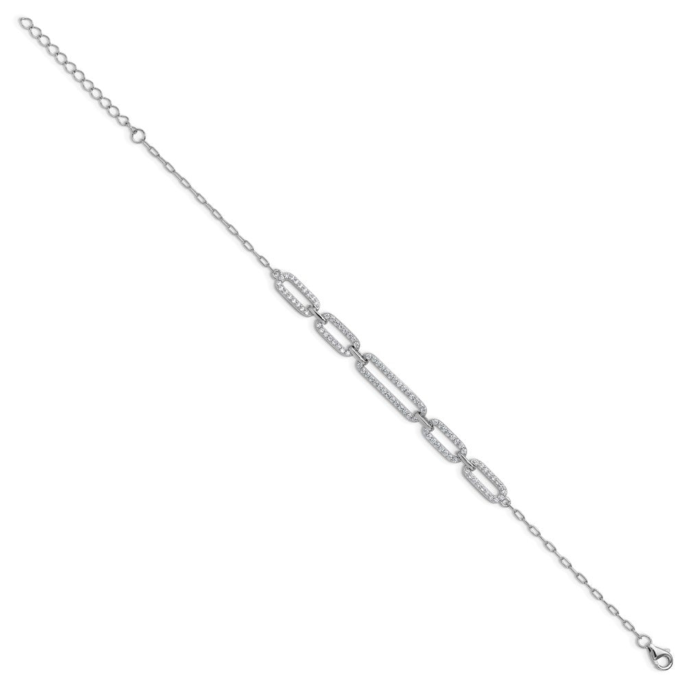Cheryl M Sterling Silver Rhodium-plated Polished CZ Links with 1.5 Inch Extension Bracelet QCM1797-7