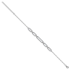 Cheryl M Sterling Silver Rhodium-plated Polished CZ Links with 1.5 Inch Extension Bracelet QCM1797-7