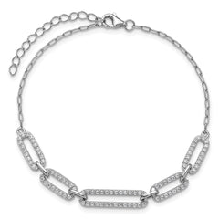Cheryl M Sterling Silver Rhodium-plated Polished CZ Links with 1.5 Inch Extension Bracelet QCM1797-7