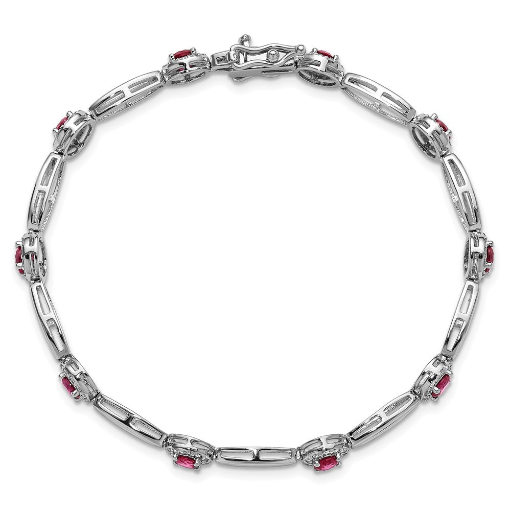 Cheryl M Sterling Silver Rhodium-plated Polished Fancy Lab Created Ruby and CZ Halo Bracelet QCM1806-7.5