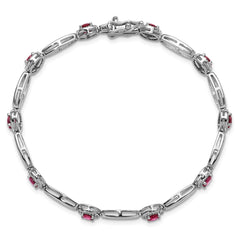 Cheryl M Sterling Silver Rhodium-plated Polished Fancy Lab Created Ruby and CZ Halo Bracelet QCM1806-7.5