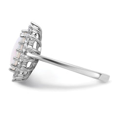 Cheryl M Sterling Silver Rhodium-plated Polished Created Opal and CZ Oval Halo Ring