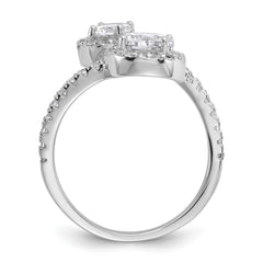 Cheryl M Sterling Silver Rhodium-plated Polished Round CZ Halo Bypass Ring