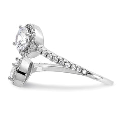 Cheryl M Sterling Silver Rhodium-plated Polished Round CZ Halo Bypass Ring
