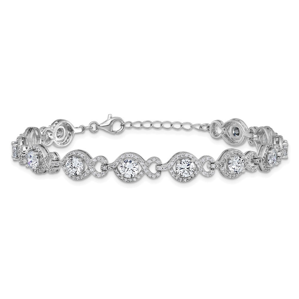 Cheryl M Sterling Silver Rhodium-plated Polished Fancy CZ with 1 Inch Extension Bracelet QCM1831-7.5