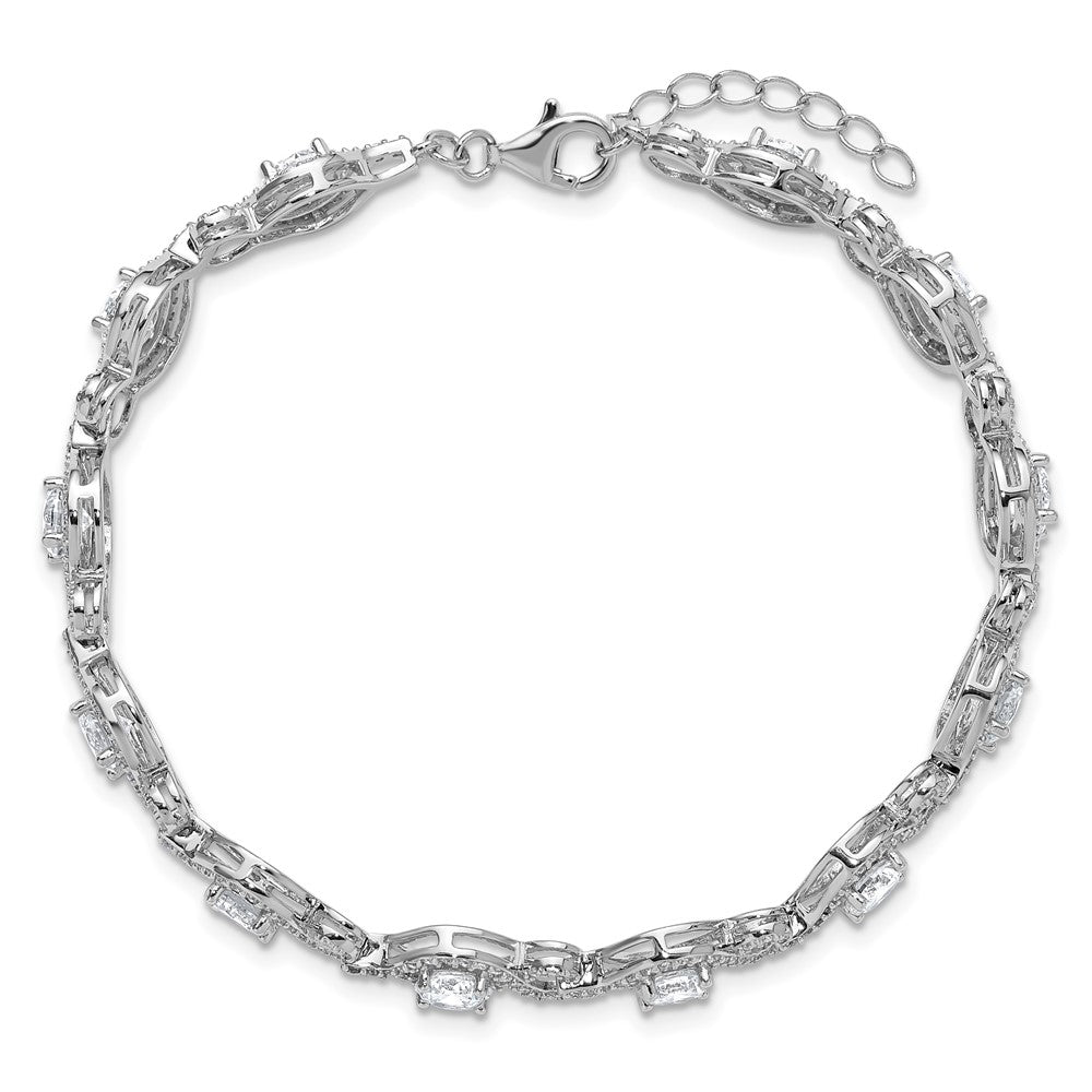 Cheryl M Sterling Silver Rhodium-plated Polished Fancy CZ with 1 Inch Extension Bracelet QCM1831-7.5