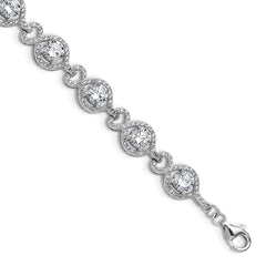 Cheryl M Sterling Silver Rhodium-plated Polished Fancy CZ with 1 Inch Extension Bracelet QCM1831-7.5